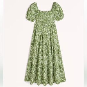 Abercrombie & Fitch Smocked Bodice Linen Blend Midi Dress